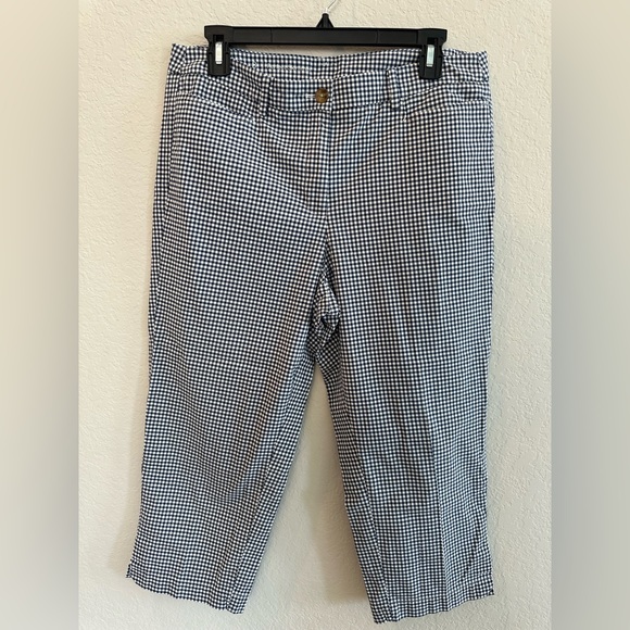 Talbots Capris Cropped Pants Womens 8 Blue Check Pockets Coastal Grandma - Picture 1 of 10